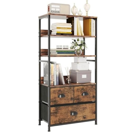 VERMESS Bücherregal mit 4 Ebenen und 3 Schubladen, vertikaler Kommoden-Organizer, Aufbewahrungsregal für Bücher, Fotos, Dekorationen im Wohnzimmer, Büro, Schlafzimmer, Küche, stabiler Metallrahmen VERMESS Bücherregal mit 4 Ebenen und 3 Schubladen, vertikaler Kommoden-Organizer, Aufbewahrungsregal für Bücher, Fotos, Dekorationen im Wohnzimmer, Büro, Schlafzimmer, Küche, stabiler Metallrahmen von VERMESS