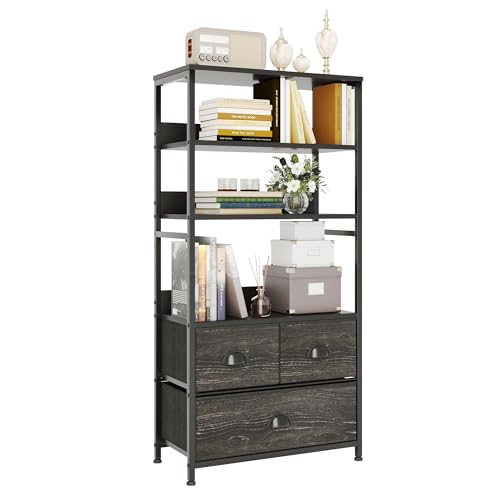 VERMESS Bücherregal mit 4 Ebenen und 3 Schubladen, vertikaler Kommoden-Organizer, Aufbewahrungsregal für Bücher, Fotos, Dekorationen im Wohnzimmer, Büro, Schlafzimmer, Küche, stabiler Metallrahmen, VERMESS Bücherregal mit 4 Ebenen und 3 Schubladen, vertikaler Kommoden-Organizer, Aufbewahrungsregal für Bücher, Fotos, Dekorationen im Wohnzimmer, Büro, Schlafzimmer, Küche, stabiler Metallrahmen, von VERMESS