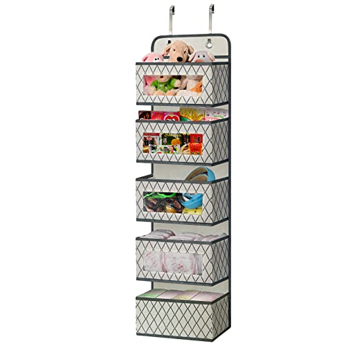 VERONLY Hängend Tür Organizer Bad Hängeorganizer -Hängeaufbewahrung mit 5 Taschen und 2 Metallhaken Organizer Bad Beige für Kinderzimmer Schlafzimmer, Büro, Badezimmer von VERONLY