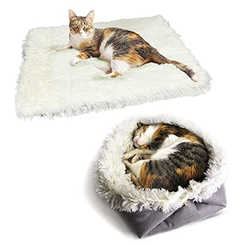 VERTUPET Katzenbett Flauschig 2 in 1 Plüsch Weich Katzenkissen Waschbar Schlafplatz Katzensofa, Haustierbett Hundebett Katzendecke für Katze und Kleine Hunde (Weiß) von VERTUPET