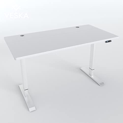 VESKA Höhenverstellbarer Schreibtisch (140 x 70 cm) - Sitz- & Stehpult - Bürotisch Elektrisch Höhenverstellbar mit Touchscreen & Stahlfüßen (Weiß/Weiß) von VESKA