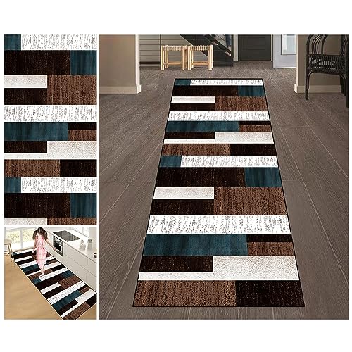 VETCS Teppich Läufer Flur 80 x 140 cm - rutschfest Waschbar Modern Teppich Läufer Flur Eingangsteppich Schmutzfangmatte Innen Lang Flurläufer Fußmatte für Eingang, Korridor Küche Waschküche von VETCS