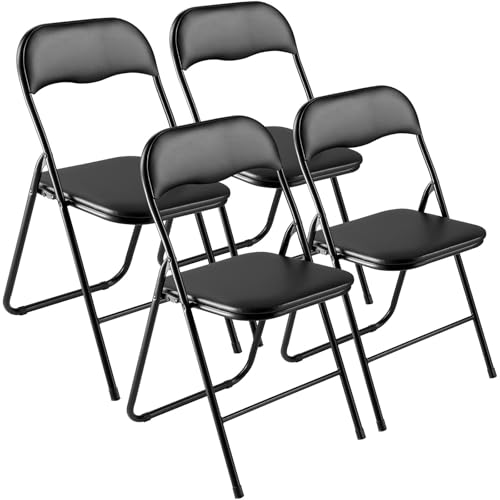 VEVOR 4 STK. Klappstühle Faltbarer Lederstuhl tragbarer Campingstuhl mit Metallrahmen und gepolstertem Kissen, stapelbare Sitze für drinnen und draußen Faltstuhl für Haus Hof Garten Partys Schwarz VEVOR 4 STK. Klappstühle Faltbarer Lederstuhl tragbarer Campingstuhl mit Metallrahmen und gepolstertem Kissen, stapelbare Sitze für drinnen und draußen Faltstuhl für Haus Hof Garten Partys Schwarz von VEVOR