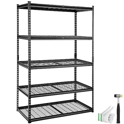 VEVOR Lagerregal, 5 verstellbare Ebenen, Garagenregal, Kapazität 907 kg, Organizer aus Metall, 121,9 x 61 x 182,9 cm, für Küche, Waschküche, Keller, Badezimmer, Waschküche, Schwarz von VEVOR