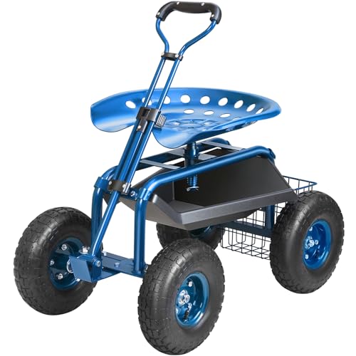 VEVOR Rollsitz Werkstattwagen aus Stahl bis 136kg belastbar Gartenwagen mit 25cm Griff und 45-54cm höhenverstellbarem Sitz Rollwagen 30PSI Reifendruck Arbeitssitz Gartensitz blau von VEVOR