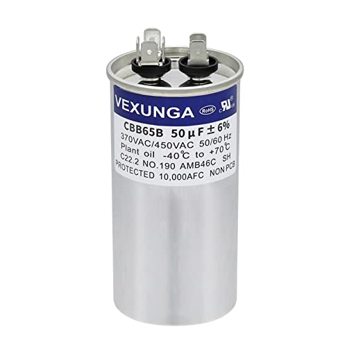 VEXUNGA Kondensator 50uF 50 MFD 370VAC 440VAC 450VAC 50/60Hz Runder AC Kondensatoren CBB65 für Klimaanlage Kompressor Motor Luft Wärmepumpe oder Lüftermotoren von VEXUNGA