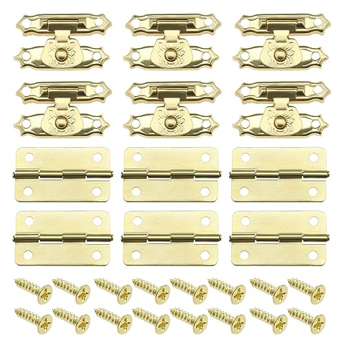 VGOL 36Pcs Box Latch Hasps & Scharniere mit Schrauben Antike Kleine Scharniere Vintage Tür Scharniere Zubehör für Holzkiste Schmuckschatulle Schrank Gold von VGOL