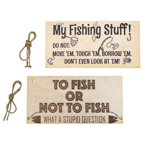 VGOL 2 Stück Handgefertigte Wandschilder aus Holz zum Aufhängen -My Fishing Stuff Don't Touch-Lustiges Schild und -To Fish Or Not To Fish-Schild für Begeisterte Angler Schuppenschild 20x10x0.3cm von VGOL