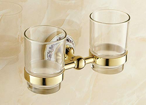 VHVCX Goldene Edelstahl Tasse & Tumbler Zahnbürstenhalter 2 Tassen Halter Wand Bad-Accessoires Golden Getränkehalter Bathroom Accessories Bathroom Shelf von VHVCX