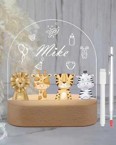 Personalisierte Baby Nachtlicht, Personalisierte Nachttischlampe Kinder,Personalisiert Geschenk Junge Mädchen,Nachtlicht Kinder Baby Geschenke zur Geburt Tiere-Nachtlicht für Kinder (Vier Tiere) von VICTERR