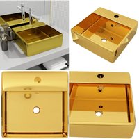 Waschbecken mit Überlauf 41 x 41 x 15 cm Keramik Golden - Becken - Waschbecken - Home & Living - Gold von VIDAXL