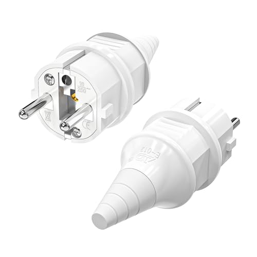 VIEVRE 2 Stück Schuko Stecker Aussenbereich mit Knickschutz, Stecker 250V (16A), Schukostecker, Stecker IP44, Stecker 250v Wasserdicht von VIEVRE