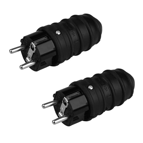 VIEVRE 2 Stück Schuko Stecker Aussenbereich,Stecker 250v IP44/IP45,Schukostecker,Stecker Schuko,Stromstecker,Schuko Stecker Schwarz,Eurostecker Schwarz,Euro Flachstecker,Eurostecker Schraubbar von VIEVRE