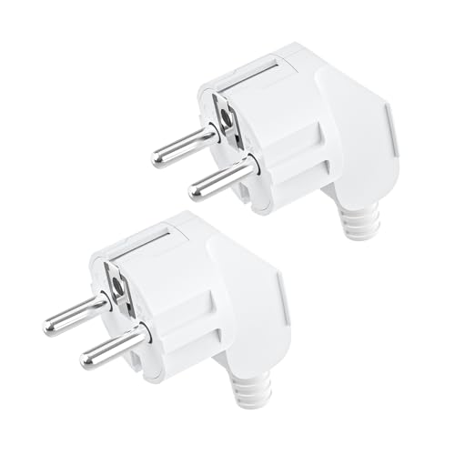 2 Stücke Schuko Stecker,Schukostecker,Schuko Stecker Winkel,Abgewinkelter Stecker,Winkelstecker Schuko,Abgewinkelter Schuko Stecker,Schukostecker 16A,Winkelstecker 250v,Schutzkontaktstecker(Weiss) von VIEVRE