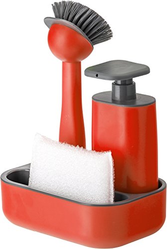 VIGAR Set mit Spülbürste, Schwamm und Seifenspender, Rot von VIGAR