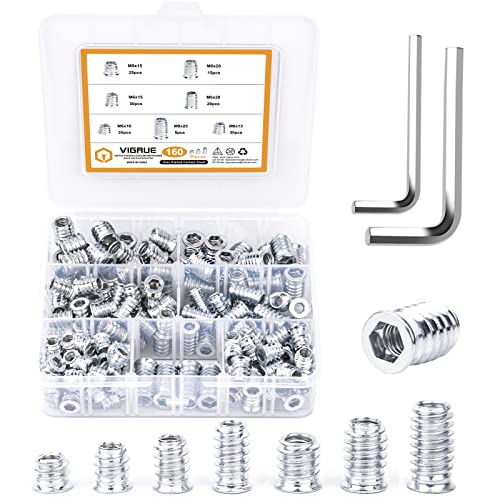 VIGRUE 160 Stück Einschraubmutter M6 M8, Gewindeeinsatz Holz Einschraubmuffen Einschraubmuffen Rampamuffe für Holzmöbel Hex Innensechskantmuttern aus verzinktem Stahl, mit Schraubenschlüssel von VIGRUE