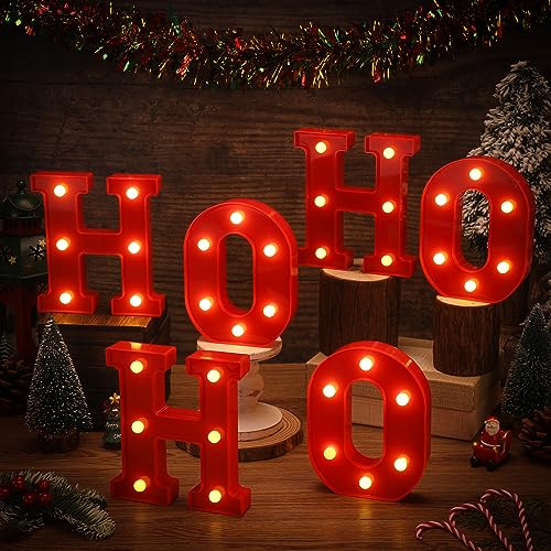 VIHOSE 6 Stück LED-Buchstabenlichter rot Weihnachten H und O Stil Schild Tischdekoration Weihnachten leuchten Buchstaben Batteriebetrieben Festzelt Buchstaben für Home Bar Weihnachten Party von VIHOSE