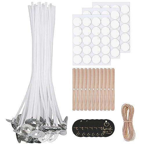 VIKY® Kerzendocht Set, 100 Stück Kerzendochte für Kerzen, Rauchfrei Dochte für Kerzen, Kerzen Selber Machen Set mit 2 Meter Hanfseil und Thank You Karte, Docht für Kerzenherstellung, Kerzen DIY (10cm) von VIKY