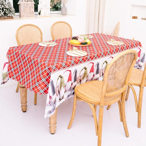 VIKY® Weihnachtstischdecke Abwaschbar, Rechteckig Tischdecke Weihnachten 180 x 144 cm, Stoff Weihnachten Tischdecke Rot Plaid, Schneemann Weihnachtstischdecken, Christmas Decor für Tablecloth von VIKY