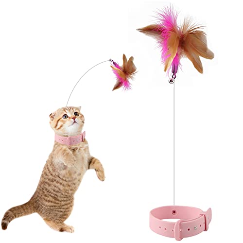 VIKY Interaktives Katzenspielzeug,Selbstbeschäftigung Cat Toys, Katzenspielzeug Interaktiv Angel mit Feden, Silikonkragen Katzenspielzeug Set für Kätzchen,Katzenspielzeug Intelligenz Zubehör von VIKY