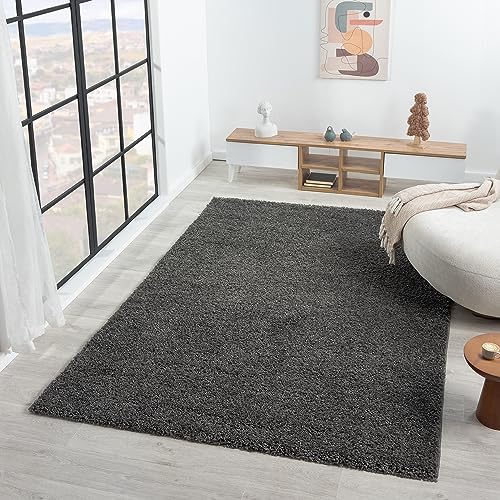 VIMODA Prime Shaggy Teppich Farbe Anthrazit Hochflor Langflor Teppiche Modern, Maße:160x220 cm von VIMODA