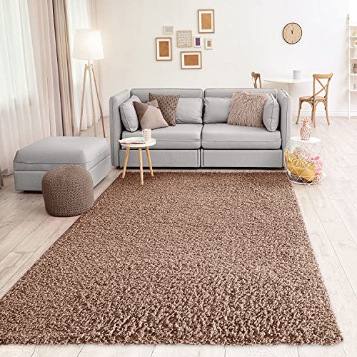 VIMODA Prime Shaggy Teppich Hochflor Langflor Teppiche Modern Einfarbig Nougat Hellbraun, Maße:100x200 cm von VIMODA