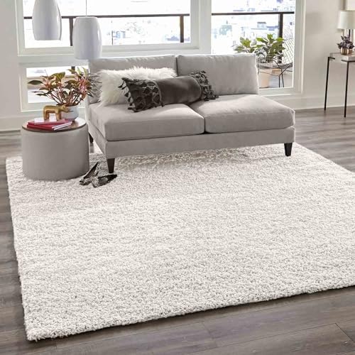 VIMODA Teppich Prime Shaggy Hochflor Einfarbig Weiss Creme Weich für Wohnzimmer, Schlafzimmer, küche, Maße:100x200 cm von VIMODA