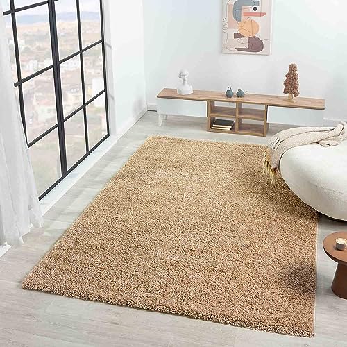 VIMODA Teppich Prime Shaggy Hochflor Langflor Einfarbig Modern Beige für Wohnzimmer, Schlafzimmer, küche, Maße:100x200 cm von VIMODA