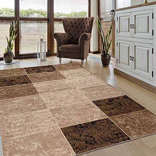 VIMODA Teppich Modern Meliert Kariert Marmor Muster Braun Beige, Maße:120 x 170 cm von VIMODA