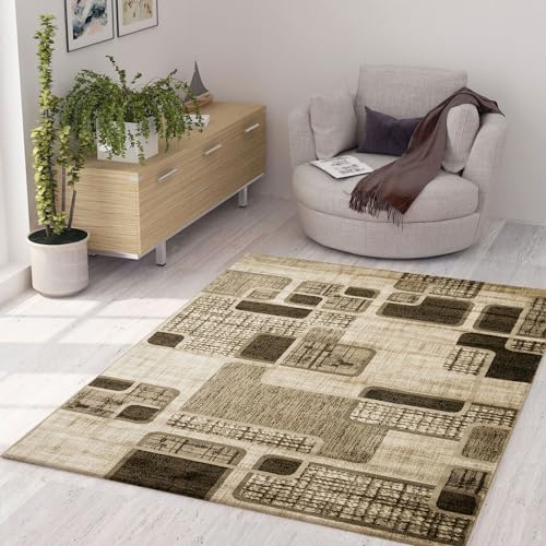 VIMODA Teppich Kurzflor Modern Kariert Retro geometrisches Muster Meliert Braun Beige für Wohnzimmer, Schlafzimmer, Maße:160 x 230 cm von VIMODA