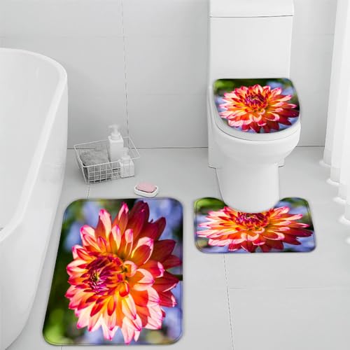 VIMOOR Blumen Badezimmerteppich Rosa Badematte rutschfest 3-teiliges Weiche Mikrofaser Badvorleger Schnelltrocknende Absorbierender Badteppich Waschbar Duschvorleger Bath Mat,50 x 80 cm von VIMOOR