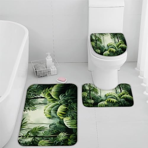 VIMOOR Wald Natur Badezimmerteppich Dschungel Badematte rutschfest 3-teiliges Weiche Mikrofaser Badvorleger Schnelltrocknende Absorbierender Badteppich Waschbar Duschvorleger Bath Mat,50 x 80 cm von VIMOOR