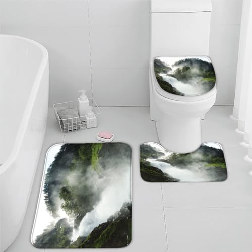 VIMOOR Wald Natur Badezimmerteppich Landschaft Badematte rutschfest 3-teiliges Weiche Mikrofaser Badvorleger Schnelltrocknende Absorbierender Badteppich Waschbar Duschvorleger Bath Mat,50 x 80 cm von VIMOOR