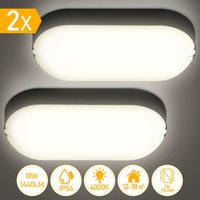 2x 15W led Feuchtraumleuchte Deckenleuchten pc+pbt IP54 Weiß Ovalleuchte Badlampe Bürolampe - Vingo von VINGO