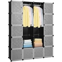 VINGO Kleiderschrank Garderobenschrank DIY Regalsystem aus Kunststoff, 180x142x37cm, für Schlafzimmer Wäschezimmer, Groß - 20 Boxen (schwarz aufdruck) von VINGO