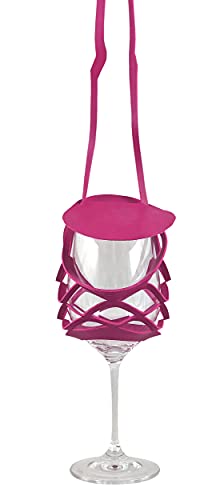 VINSTRIP® GLASSLING PINK - Weinglashalter zum Umhängen mit Schutzdeckel - praktischer Netzglashalter für Festivals, JGA, Stehparties, Weinwanderung, Geburtstagsausflug, von VINSTRIP