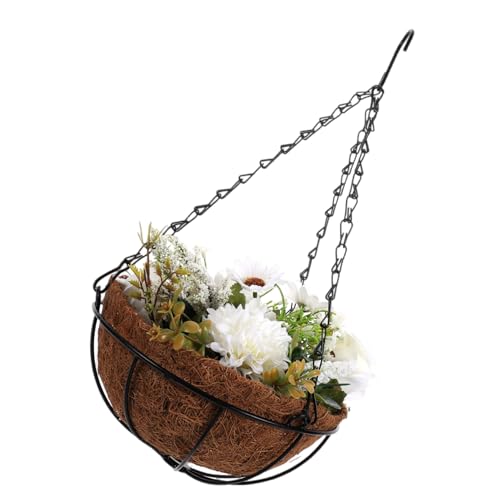 VINTORKY Ornament Künstliche Hängeblumen Mit Korb Zimmerpflanzen Hängende Kunstblume Mit Kokosnuss-blumentopf Topfrosenblumenkorb Künstlicher Hängekorb Mit Tür Hängt Seidenblume Draussen von VINTORKY