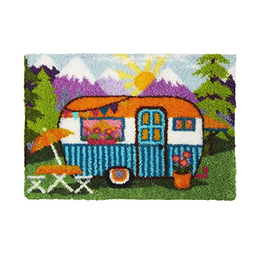 VIONNPPT Cartoon Auto Muster Knüpfteppich Zum Selber Knüpfen Knüpfset, Latch Hook Kit Selbst Teppich Set, 3D Kreatives Geschenk Tapisserie Für Erwachsene Kinder (Camping,50cmx38cm) von VIONNPPT