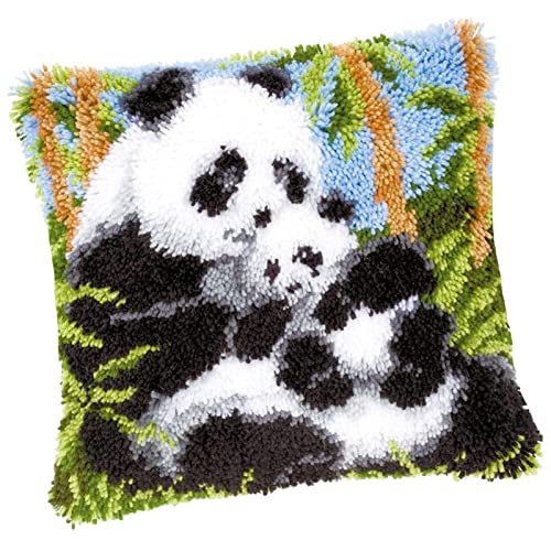 VIONNPPT Knüpfkissen Knüpfset Zum Selber, DIY 3D Knüpfen Kissen Set, Latch Hook Kits für Kinder Erwachsene Und Anfänger,Kreatives Geschenk, Panda und Bambus 43 cm × 43 cm von VIONNPPT