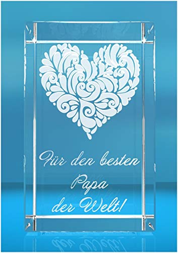 VIP-LASER 3D Glas Kristall mit verziertem Herz und Spruch Für den besten Papa der Welt Vatertagsgeschenk Vatertag Jahrestag Geburtstag Weihnachten von VIP-LASER
