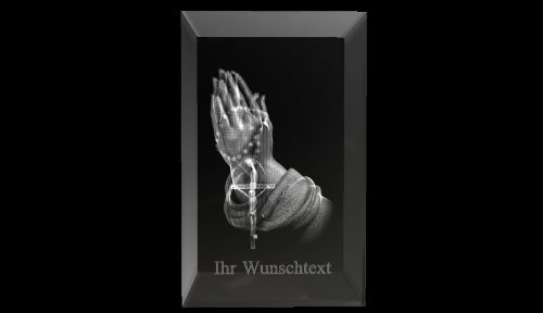 VIP-LASER 3D Glaskristall XL Betende Hände mit Ihrem Wunschtext graviert - das ideale persönliche Geschenk! von VIP-LASER