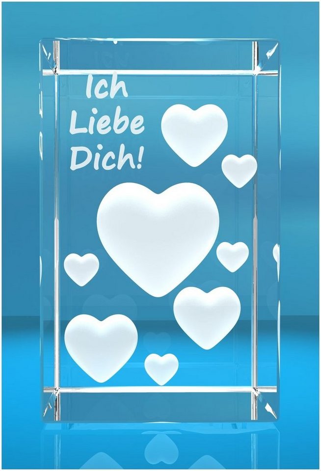 VIP-LASER Dekofigur 3D Glaquader I Viele Herzen in 3D I Text: Ich liebe Dich, Hochwertige Geschenkbox, Made in Germany, Familienbetrieb von VIP-LASER