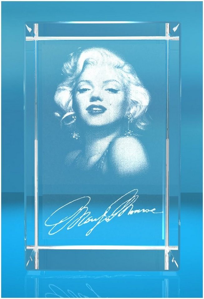 VIP-LASER Dekofigur 3D Glasquader Motiv: 3D Autogramm Marilyn Monroe, Hochwertige Geschenkbox, Made in Germany, Familienbetrieb von VIP-LASER