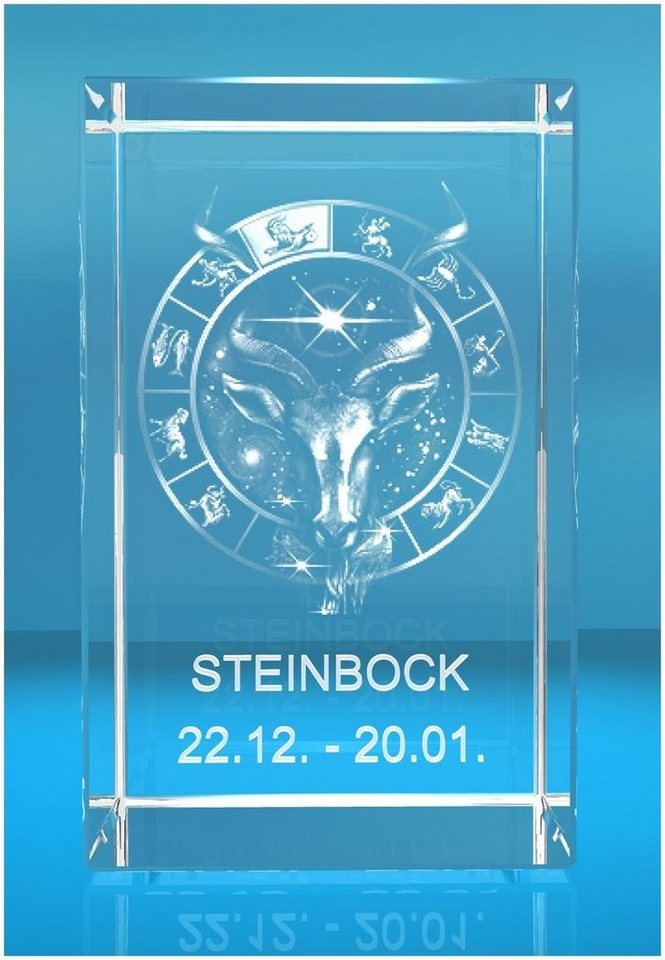 VIP-LASER Dekofigur 3D Glasquader Motiv: Sternzeichen Steinbock, Hochwertige Geschenkbox, Made in Germany, Familienbetrieb von VIP-LASER