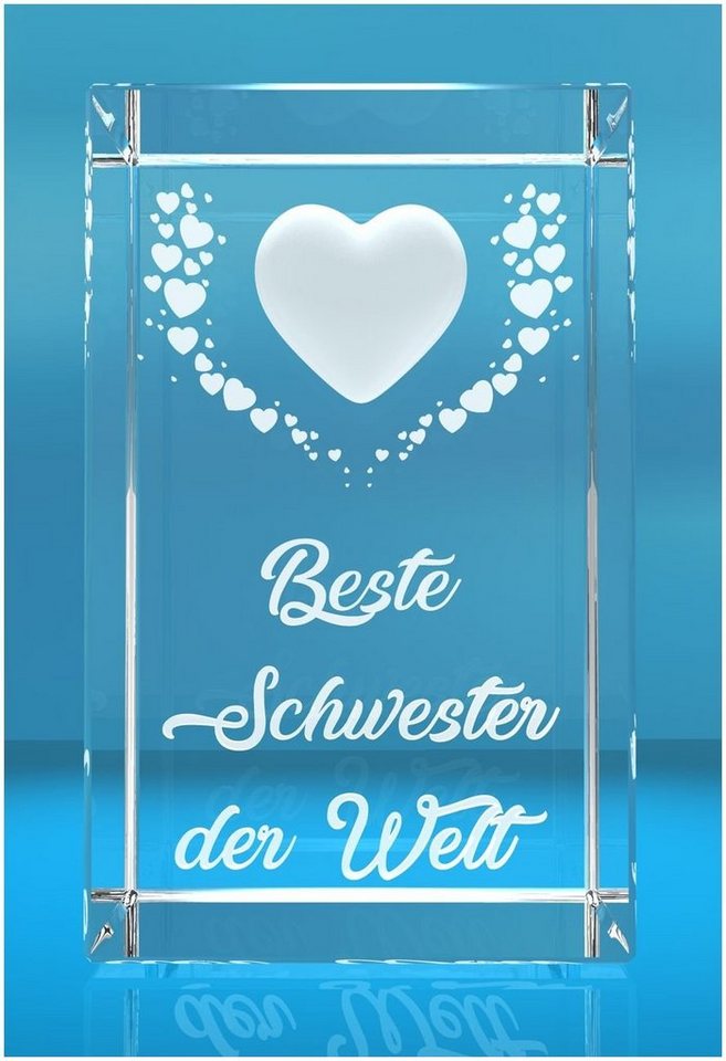 VIP-LASER Dekofigur VIP-LASER 3D Kristall Motiv: Fliegende Herzen Beste Schwester de, Hochwertige Geschenkbox, Made in Germany, Familienbetrieb von VIP-LASER