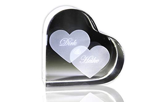 VIP-LASER GlasHERZ L mit zwei großen Herzen und Deinen Namen graviert. Wir gravieren Deine Wunschnamen kostenlos ein - das ideale Partner Liebesgeschenk Geschenk zum Valentinstag, Weihnachten , Jahrestag oder zur Verlobung! Partnergeschenk von VIP-LASER