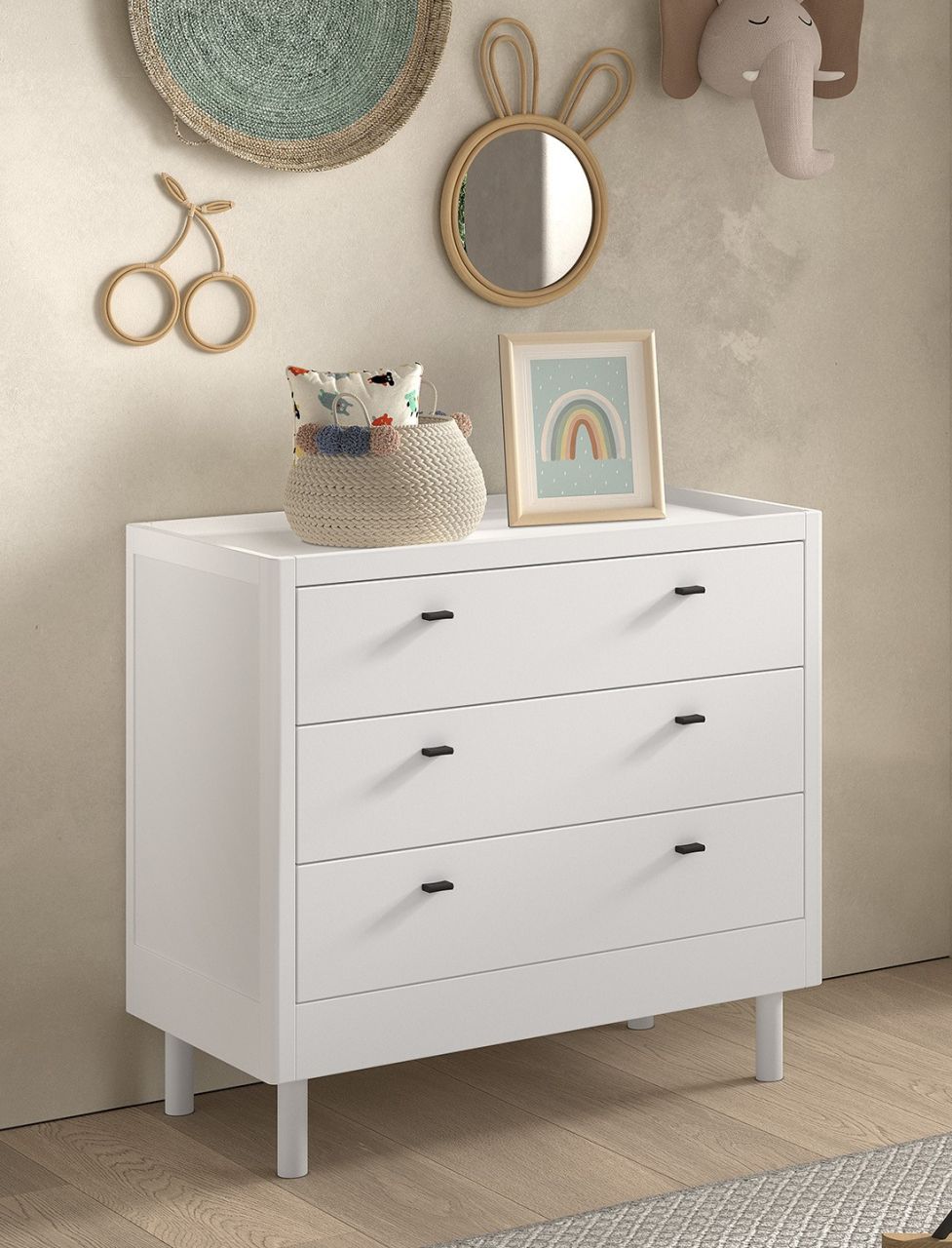Kommode Wickelkommode 3 Schubladen Sideboard Buche Massivholz Weiß lackiert Kommode Wickelkommode 3 Schubladen Sideboard Buche Massivholz Weiß lackiert von VIPACK