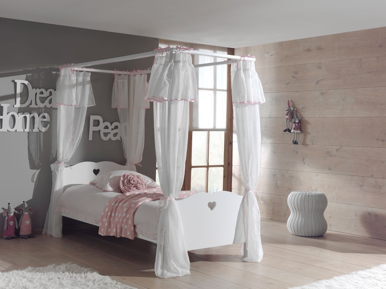 Set Himmelbett 90x200 Textilschal Lattenrost Vorhang Prinzessinnenbett Weiß Rosa von VIPACK