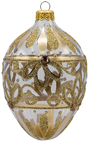 Vitbis Glas-Ei-Kugel 11 cm Handgefertigter wunderschöner Christbaumschmuck im Fabergé-Stil einzigartige Dekoration in Gold Farbe von VITBIS