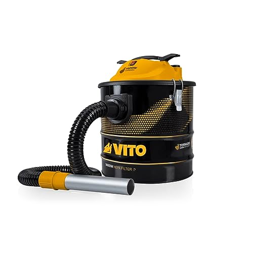 VITO Pro Power Aschesauger 1400W - 18 L bis 50° - für Kamin, Grill, Ofen - HEPA Filter mit EasyClean Reinigung - 1m Schlauch + 200mm Aluminiumrohr - Kamin Staubsauger - VIASC18T von VITO